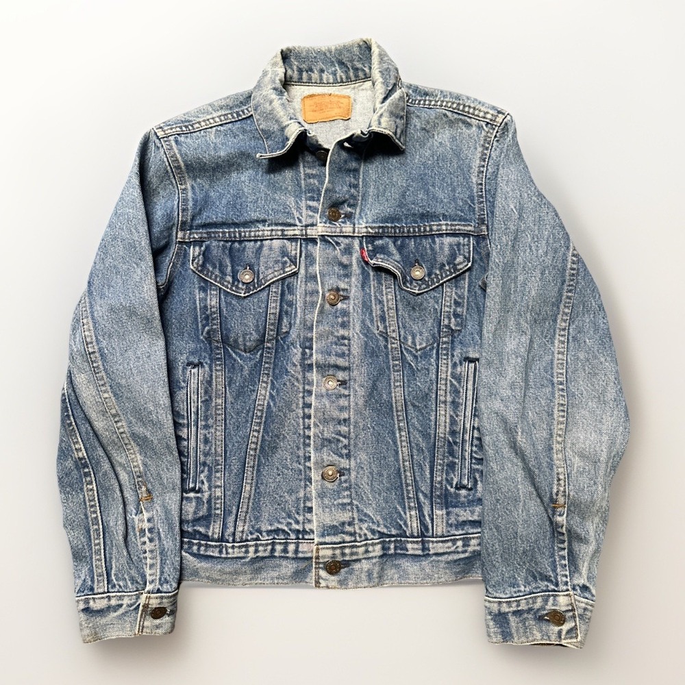 VTG 70's Levis Denim Trucker Jacket Type 3 Mens Size 38 Light Wash Made In USA